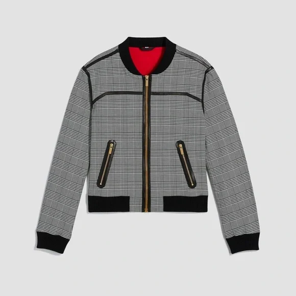 GSTQ - Women's Moto Gray Plaid Bomber Jacket Gray Size 2X